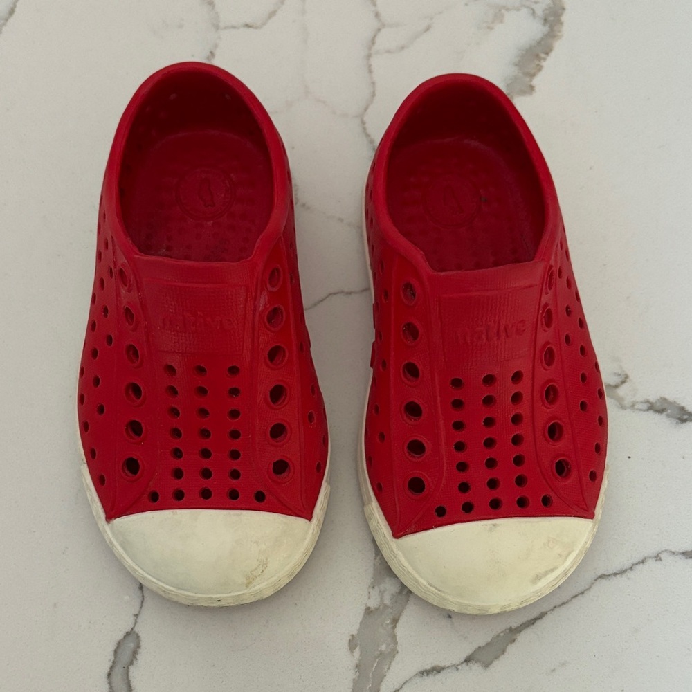 Native Kids Red and White Slip-On Shoes. Size 5